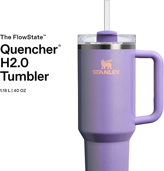 Stanley Quencher H2.0 Flowstate Tumbler 1.2L – Cold for 11 Hours – Iced for 48 Hours – Metal Water Bottle with Straw, Handle and Lid – Dishwasher Safe – Travel Mug for Cold Drinks – Periwinkle Shimmer - 3