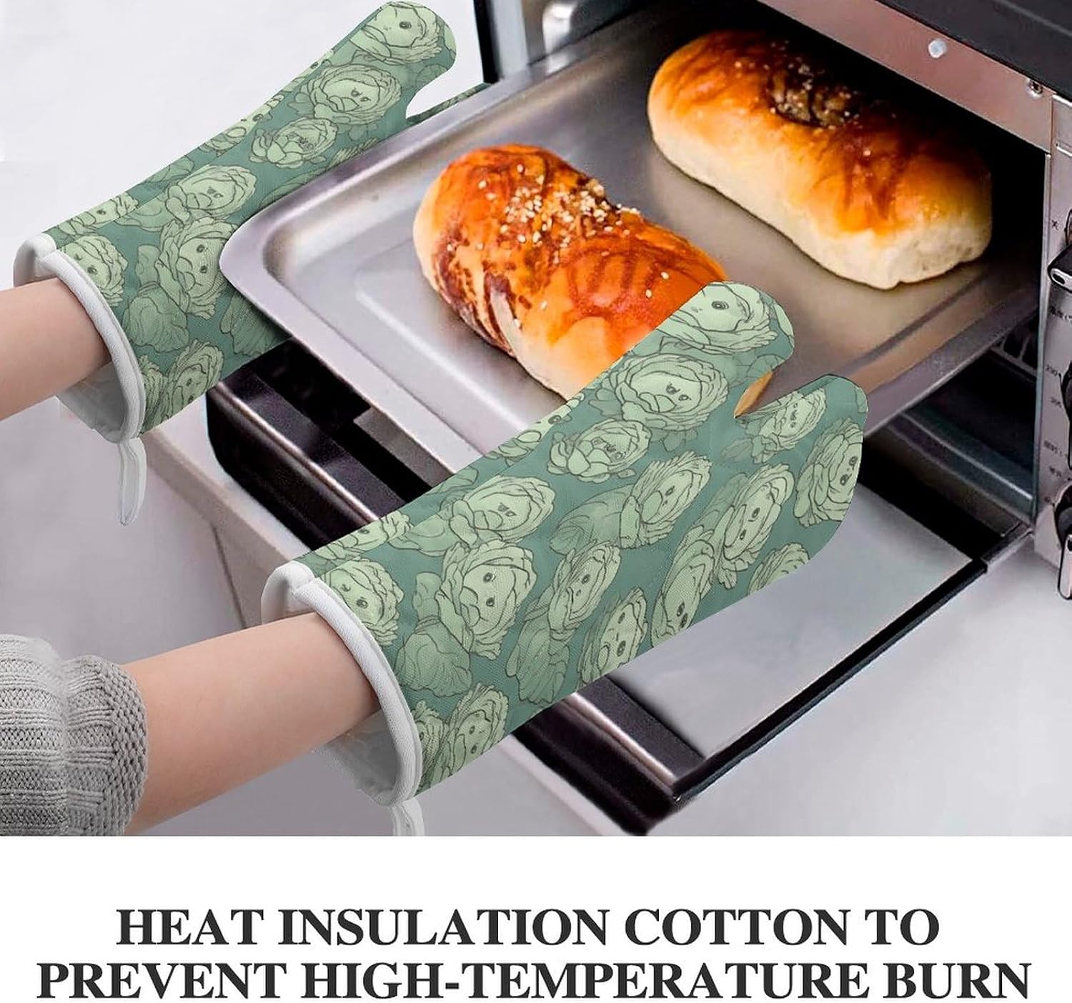 Cabbage Pattern Oven Mitts Set of 2 Non-Slip Heat Resistant Kitchen Gloves for Kitchen Cooking Baking Grilling BBQ