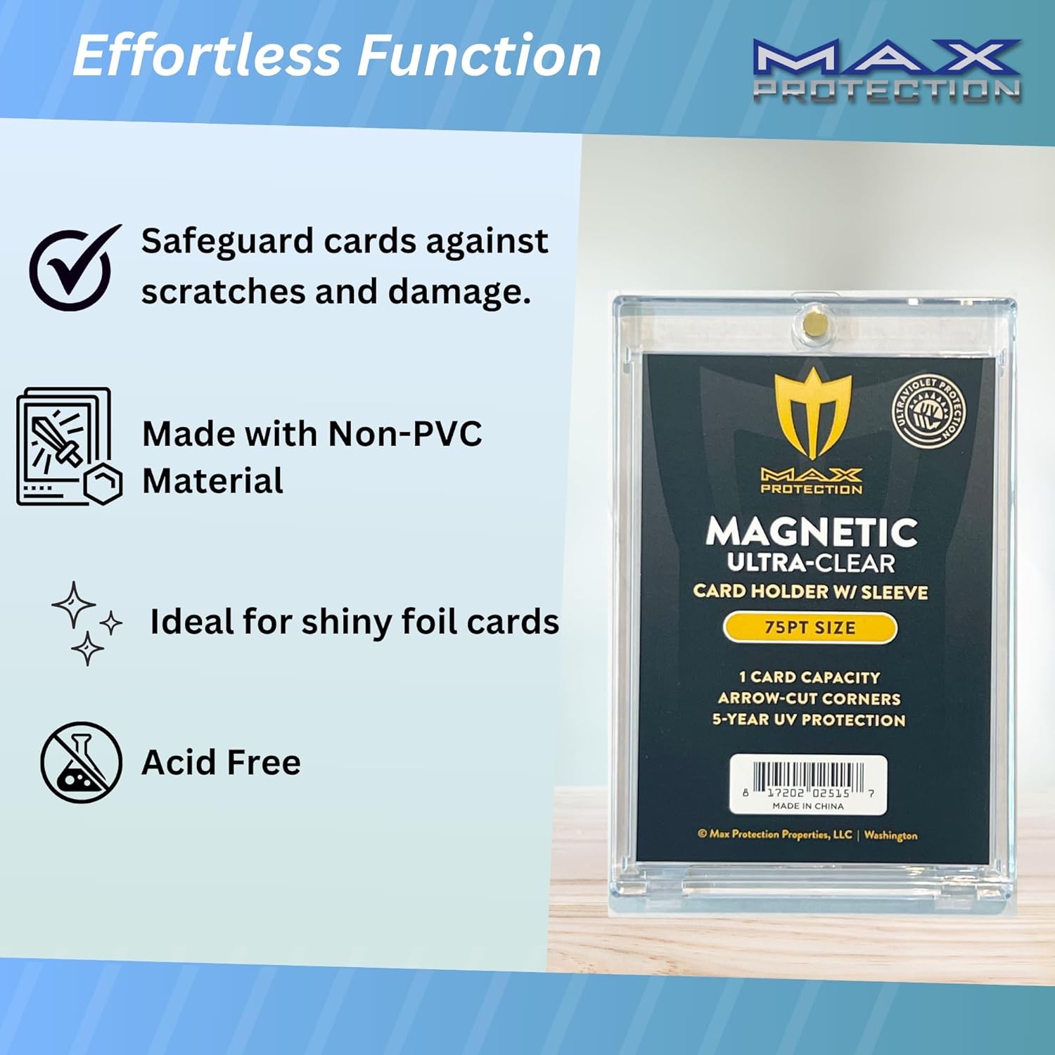 Max Protection Magnetic Card Holder for Sleeved Cards – 50-Pack 75pt Ultra-Clear Cases – Hard Plastic Card Sleeves Holders, UV Protector Case - Fits Standard Sports Baseball Trading Cards