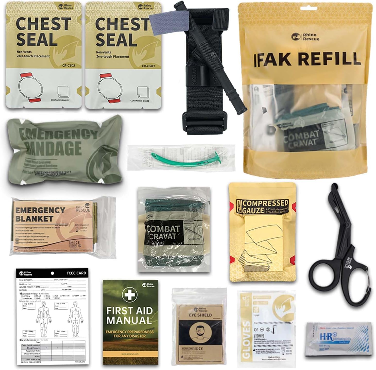 RHINO RESCUE Tactical Kit Emergency Medical Supplies Combat Refill Bag for Wound Care, Survival, Car, Camping