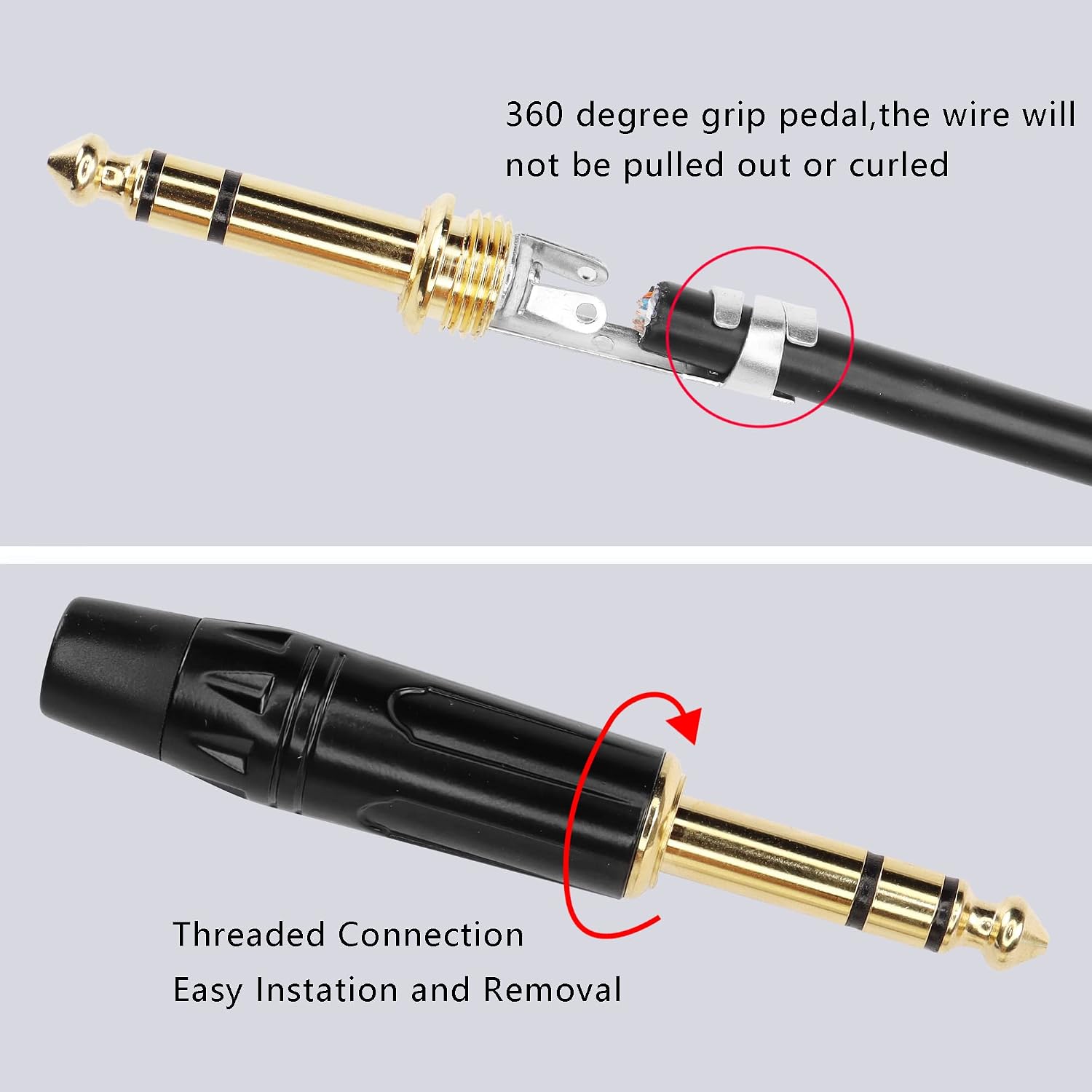 1/4 Connecto Stereo Plugs, 6.35mm TRS Gold Plated Solder Type DIY Audio Connector for Replace Worn Plug on Cable (2 Pack)