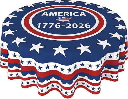 Faptoena Round Tablecloth 70×70 inch 4th July Table Cloth 250th Anniversary Inde