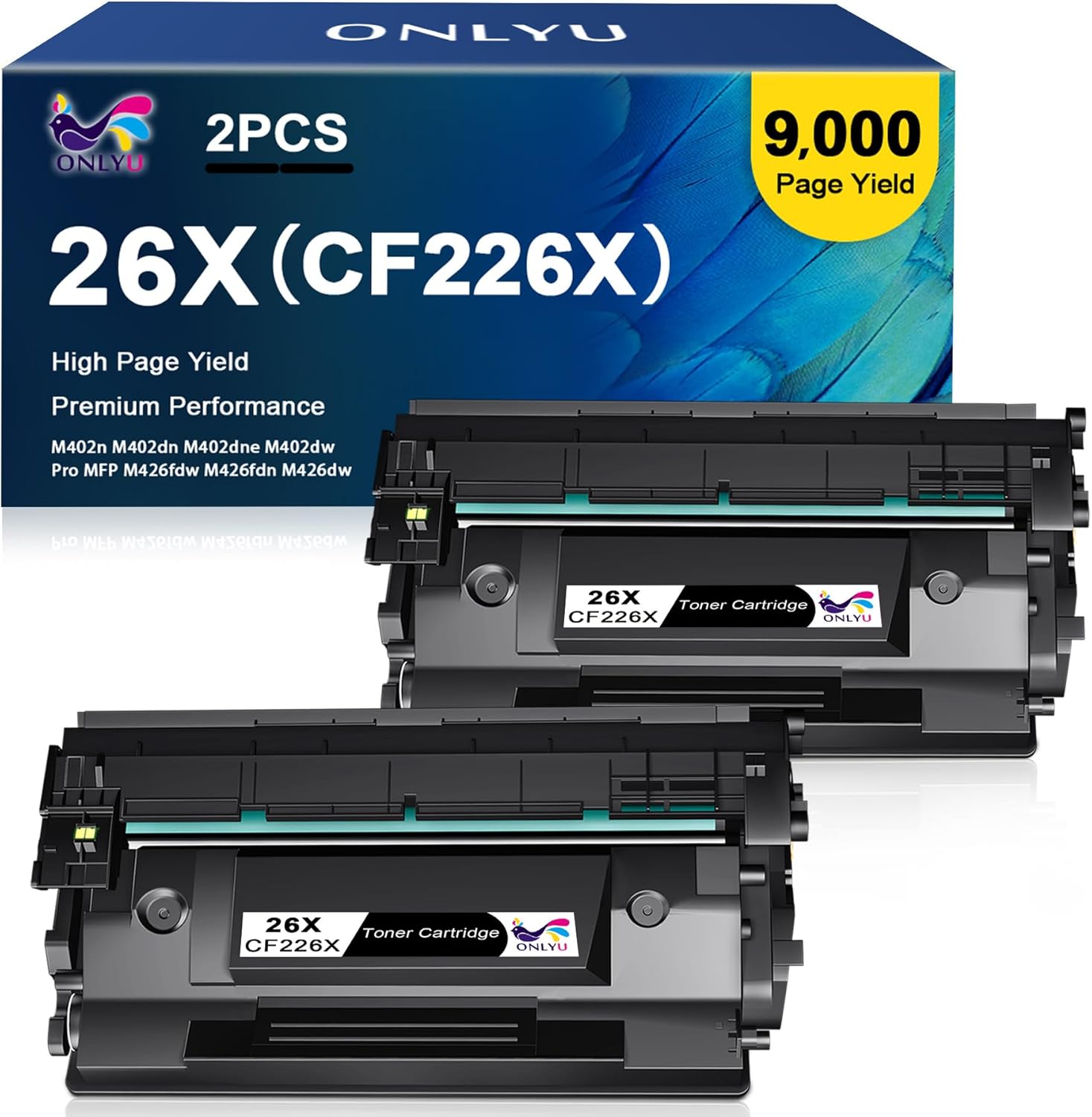 ONLYU 26X High Yield Toner Cartridge Replacement for HP 26X CF226X 26A CF226A for HP LaserJet Pro M402n M402dn M402dne M402dw Pro MFP M426fdw M426fdn M426dw Printer Ink (2 Pack, Black)