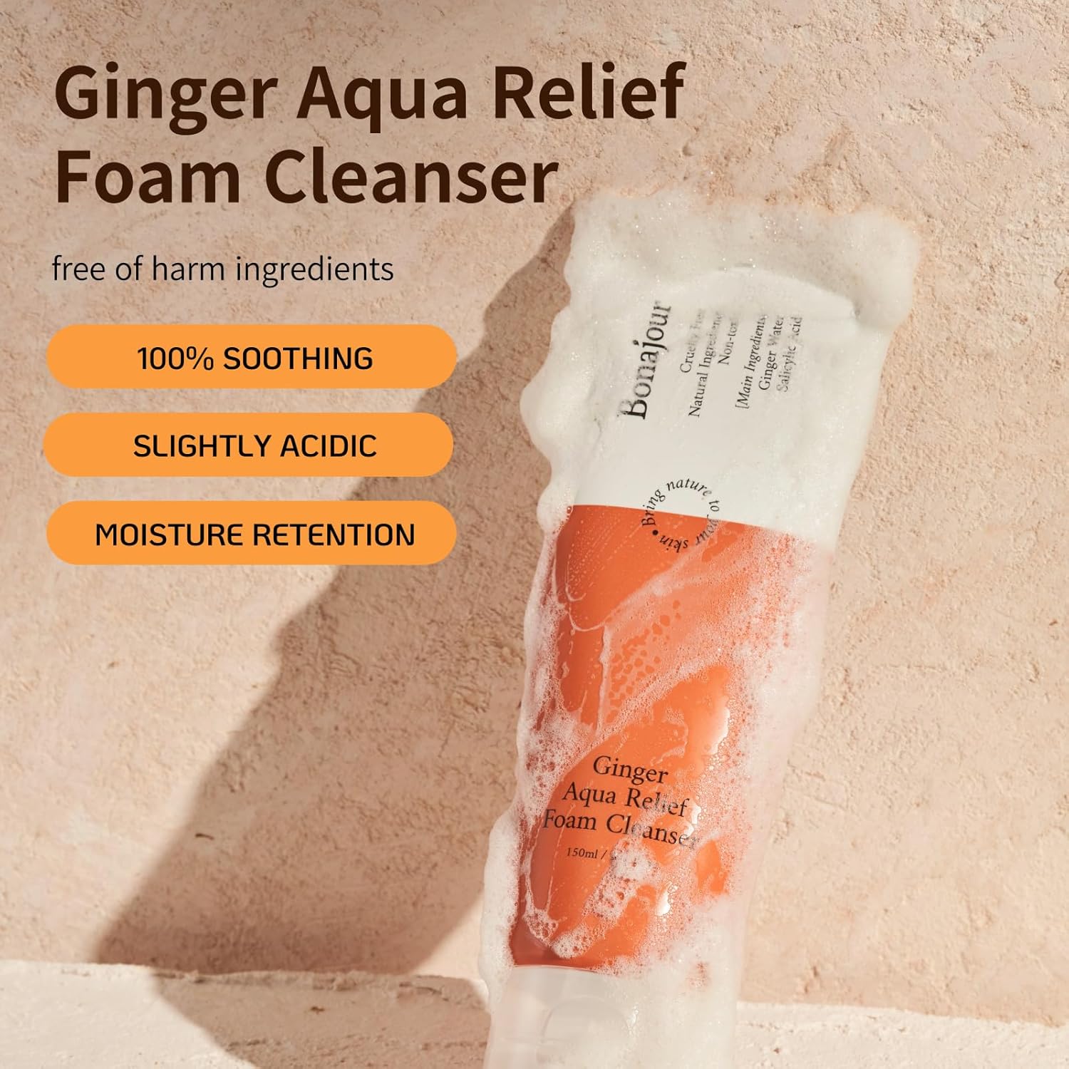 BONAJOUR] Ginger Aqua Relief Foam Cleanser - Acne relief, gentle exfoliation, pore tightening, and skin soothing for sensitive skin - Image 3