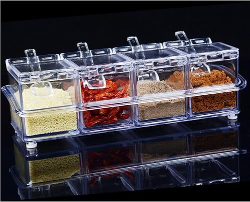 Miniatura 3 de Haokaini Caja transparente de condimentos, dispensador de especias acrílicas, contenedor de almacenamiento de condimentos, organizador de especias