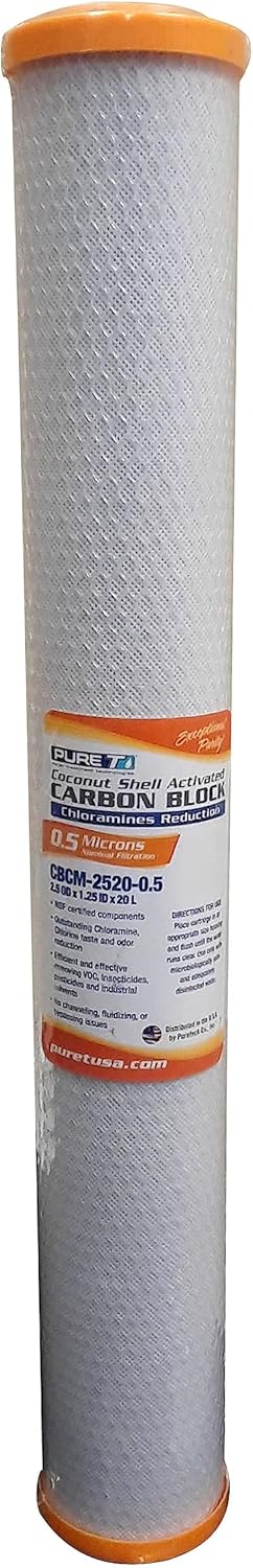 PureT CBCM-2520-0.5, 20x2.5" Chloramine Reduction Water Filter - NSF Certified - Carbon Block Chloramine Reduction Filter (.5 u Micron Rated)