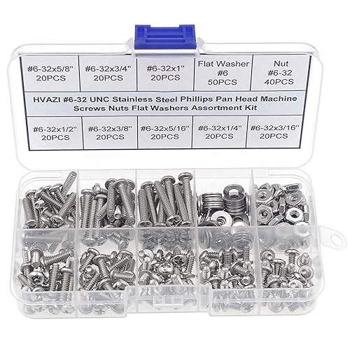 HVAZI #6-32 UNC - Kit surtido de tornillos de cabeza de sartén Phillips de acero inoxidable