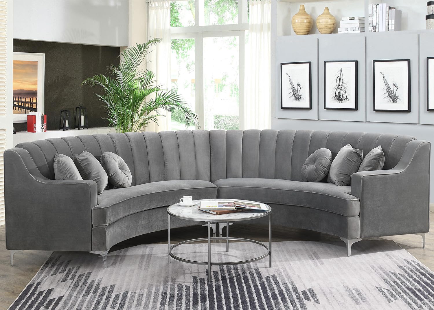 Legend Vansen L Oversize Velvet Sofa 141.34 Upholstery Curved Sofa for Living Room, Office, Apartment (Grey)(INCOMPLETE HALF COUCH ONLY)