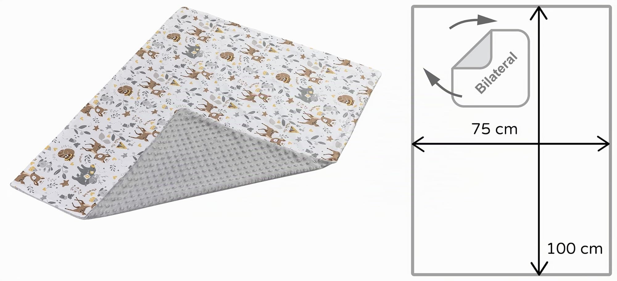 Medi Partners Manta para Bebe 75x100cm Mantas Recien Nacido Mantita Bebes 100% Algodon Verano Bebés Minky Universal Confortable (Ciervo con Minky Gris)