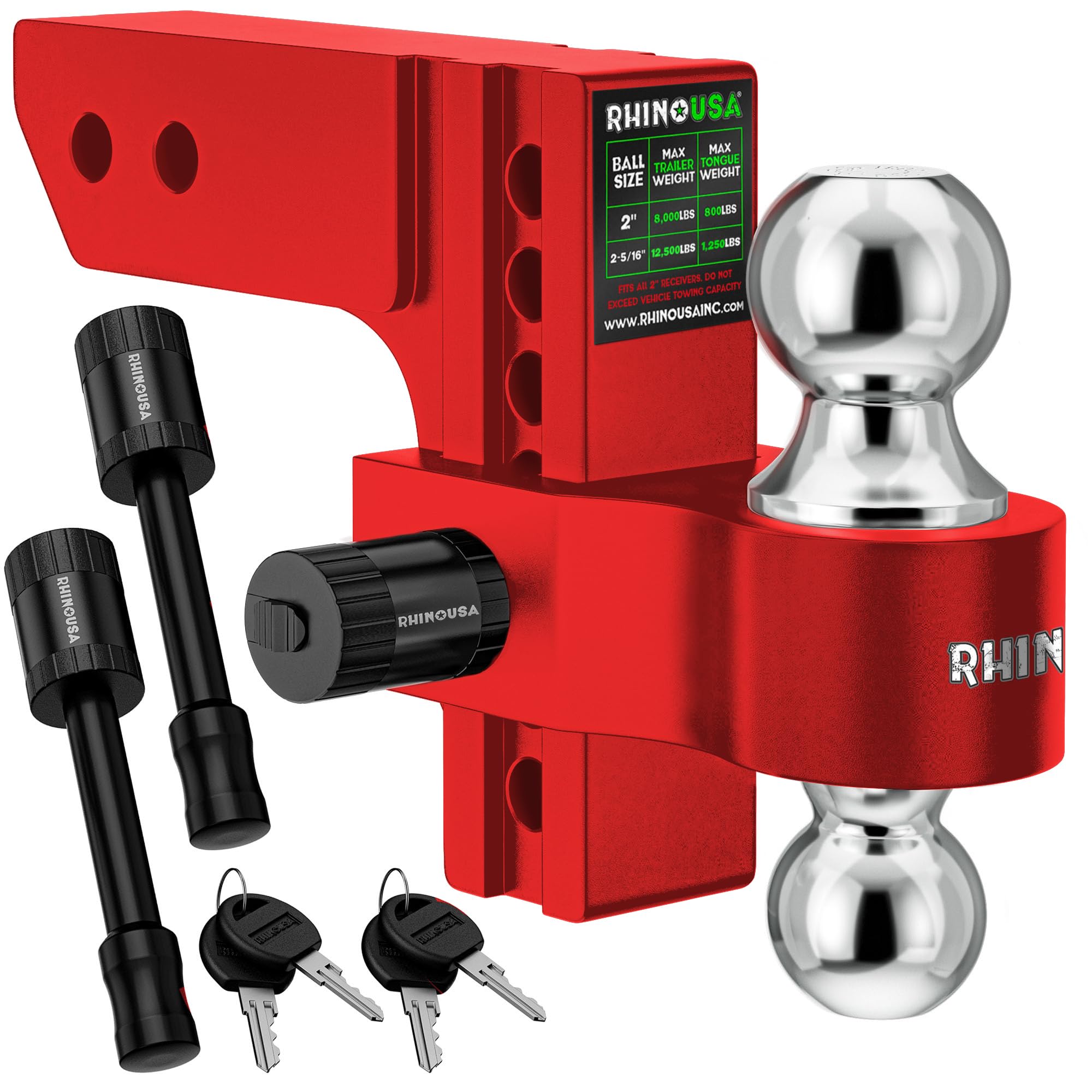 Rhino USA Adjustable Trailer Hitch (2in Receiver) - 6in Drop/Rise