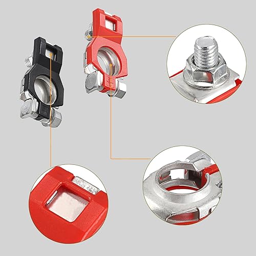 Miniatura 3 de 2 piezas de conectores de terminal de batería universales con abrazaderas de poste superior, abrazadera de terminal de batería positiva y negativa