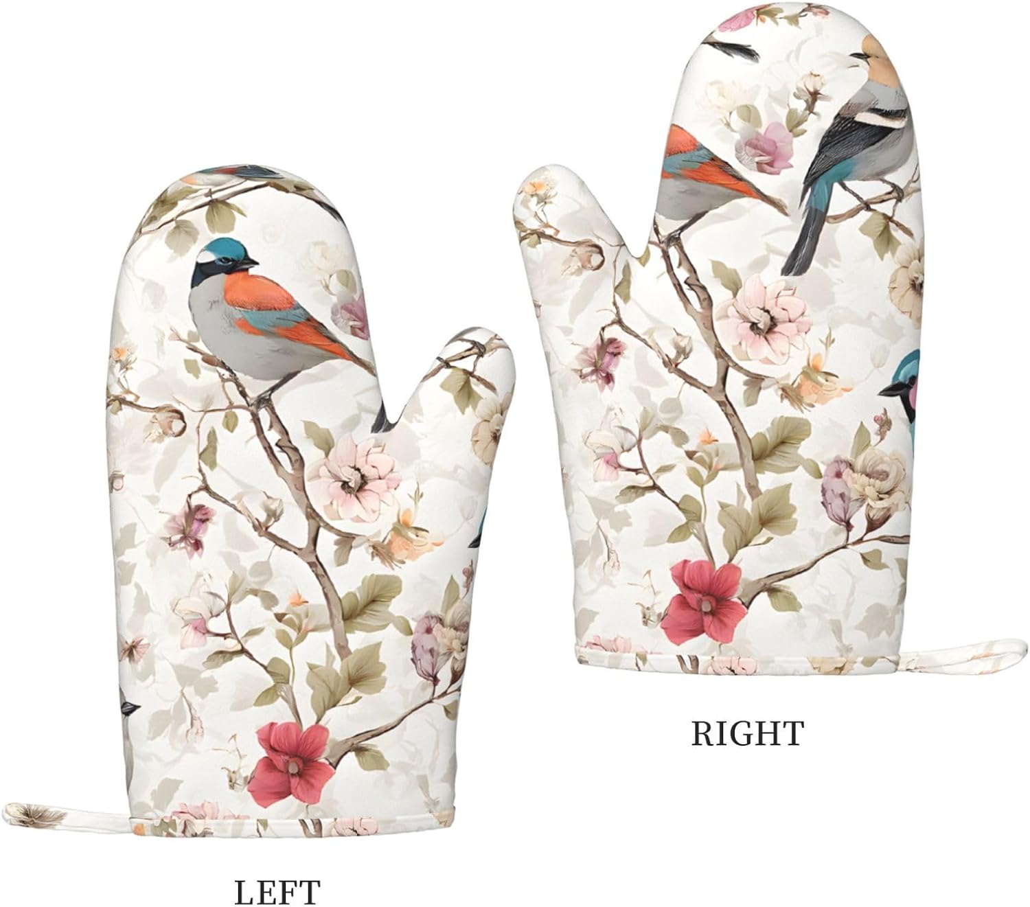 Japanese Pine & Birds 4pcs Oven Mitts and Pot Holders Sets for Kitchen, Silicone Oven Gloves Non-Slip Potholders Hot Pads for Baking Cooking