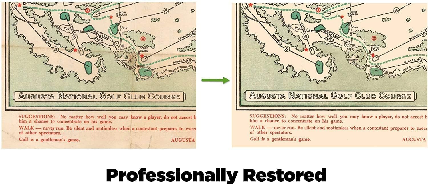 Historic Pictoric Augusta National Golf Club Course Map 1954 - Antique Golf Course Print - Ready To Hang Vintage Wall Art (11in x 14in Wood Mount)