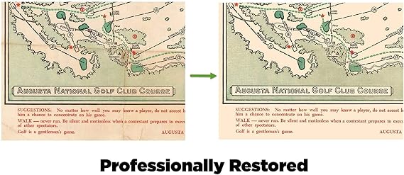 Historic Pictoric Augusta National Golf Club Course Map 1954 - Antique Golf Course Print - Ready To Hang Vintage Wall Art (11in x 14in Wood Mount)