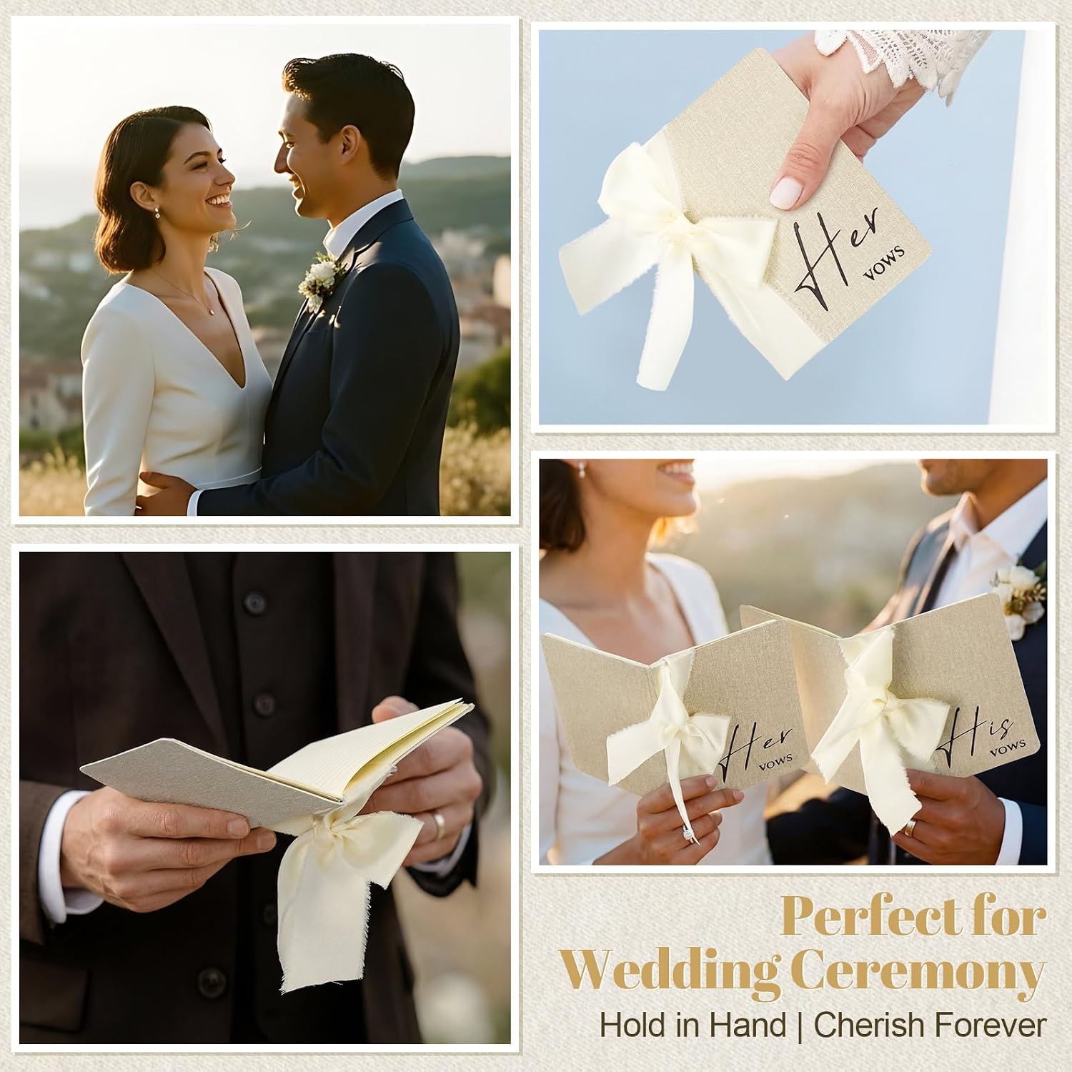 Engrowtic 2 Sets Wedding Vow Books His Hers Gold Foil A6 with Ribbon