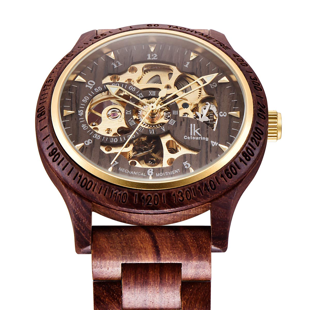 Alienwork IK Wood Automatikuhr Armbanduhr Herren Damen Natur-Holz Glasboden