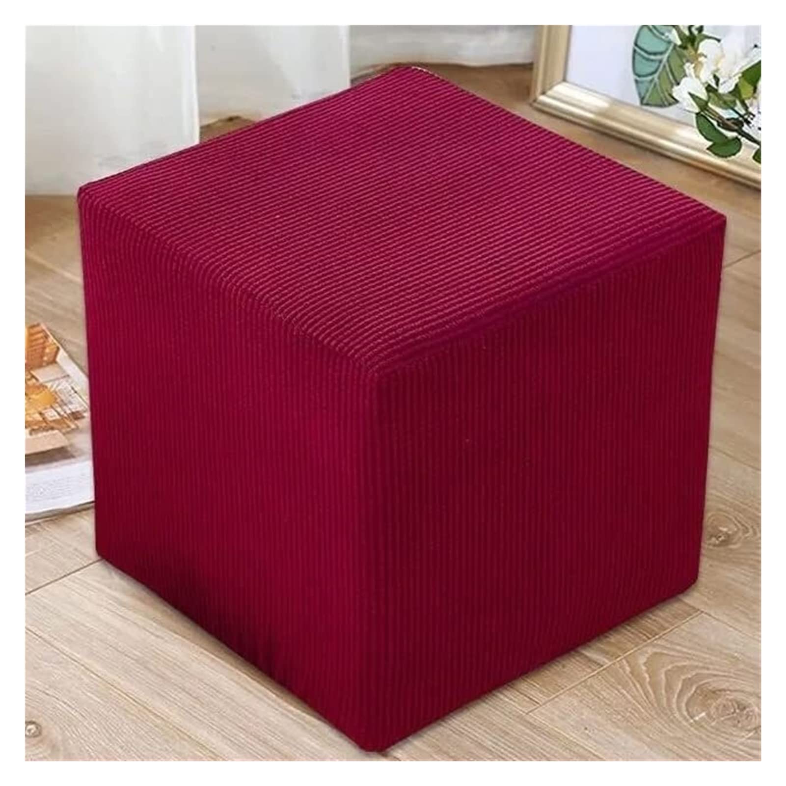 AQIGR Square Ottoman Slipcover Footstool Protector Covers Stool Ottoman Covers Stretch with Elastic Bottom, Feature Textured Checked Fabric Machine Washable (Color : #6, Size : 38X38CM)