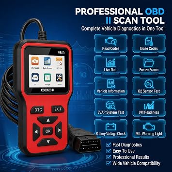 OBD2 Scanner, V500 Red Car Diagnostic Tool - Car Diagnostic Scanner OBD Reader with Reset, DTC, Data Stream, I/M Readiness for Gas Vehicles Since 1996