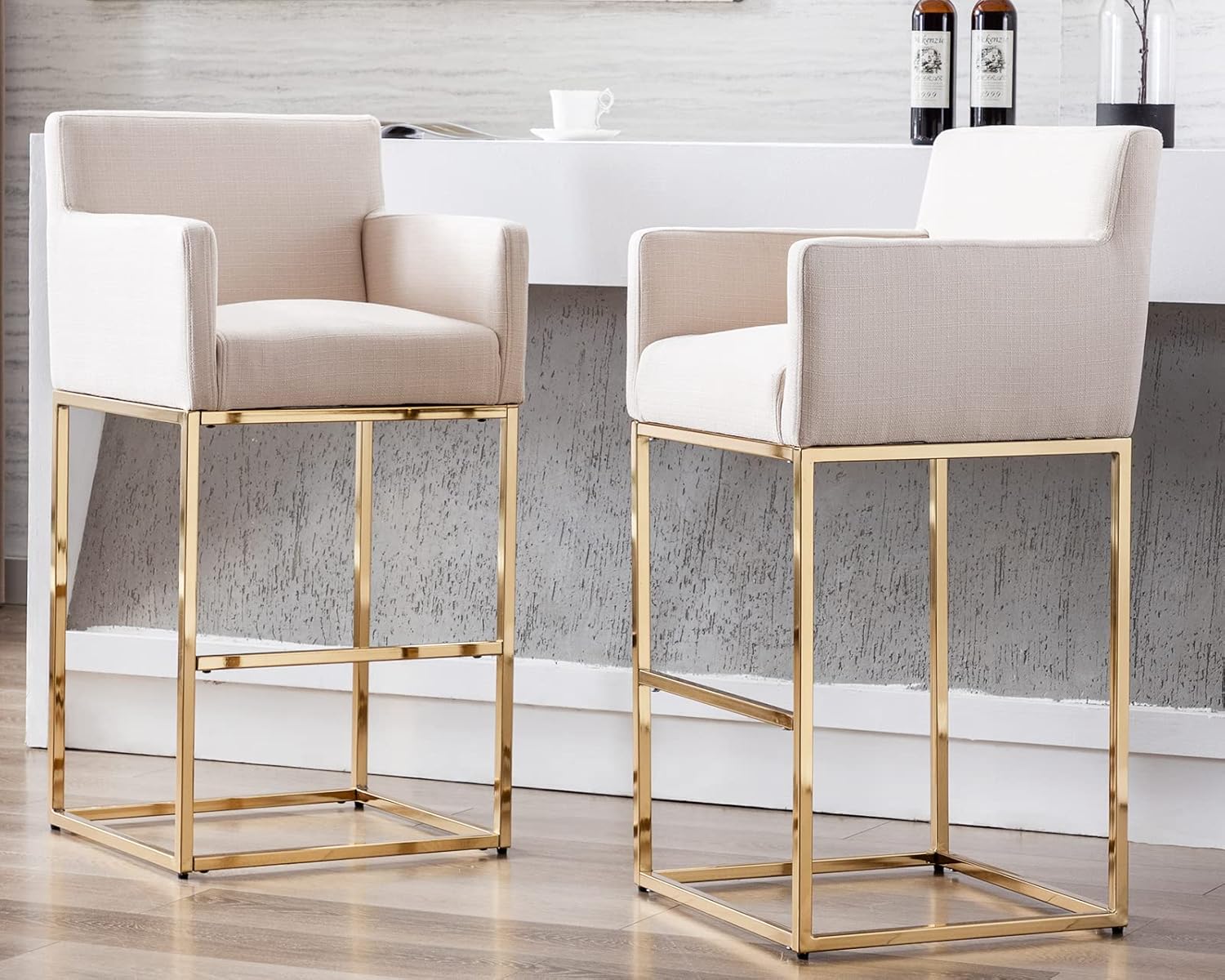 HNY Modern Counter Height Bar Stools Set of 2, Linen Fabric