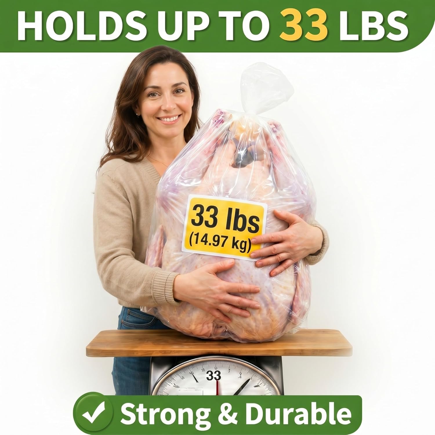 Feifeiya Extra Large Turkey Shrink Bags 15 Pcs 18x32 Inches Clear Poultry Heat Shrink Bags Freezer with Zip Ties，Straws for Family Turkey Chickens Rabbits Meat Storage