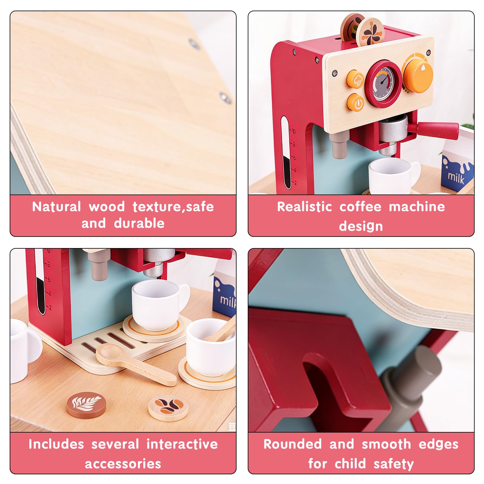 Macchina da caffè per bambini, in legno, giocattolo per la cucina dei bambini, accessori per la cucina dei giochi, macinacaffè, regali per ragazzi e ragazze