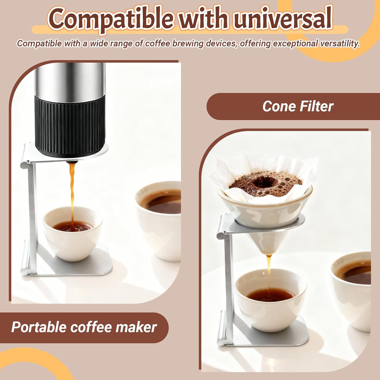 Portable Coffee Maker Stand, Foldable Aluminum Pour Over Coffee Dripper Holder for Espresso Machines, Compact for Camping & Home Use, 1 Pack Silver image 4