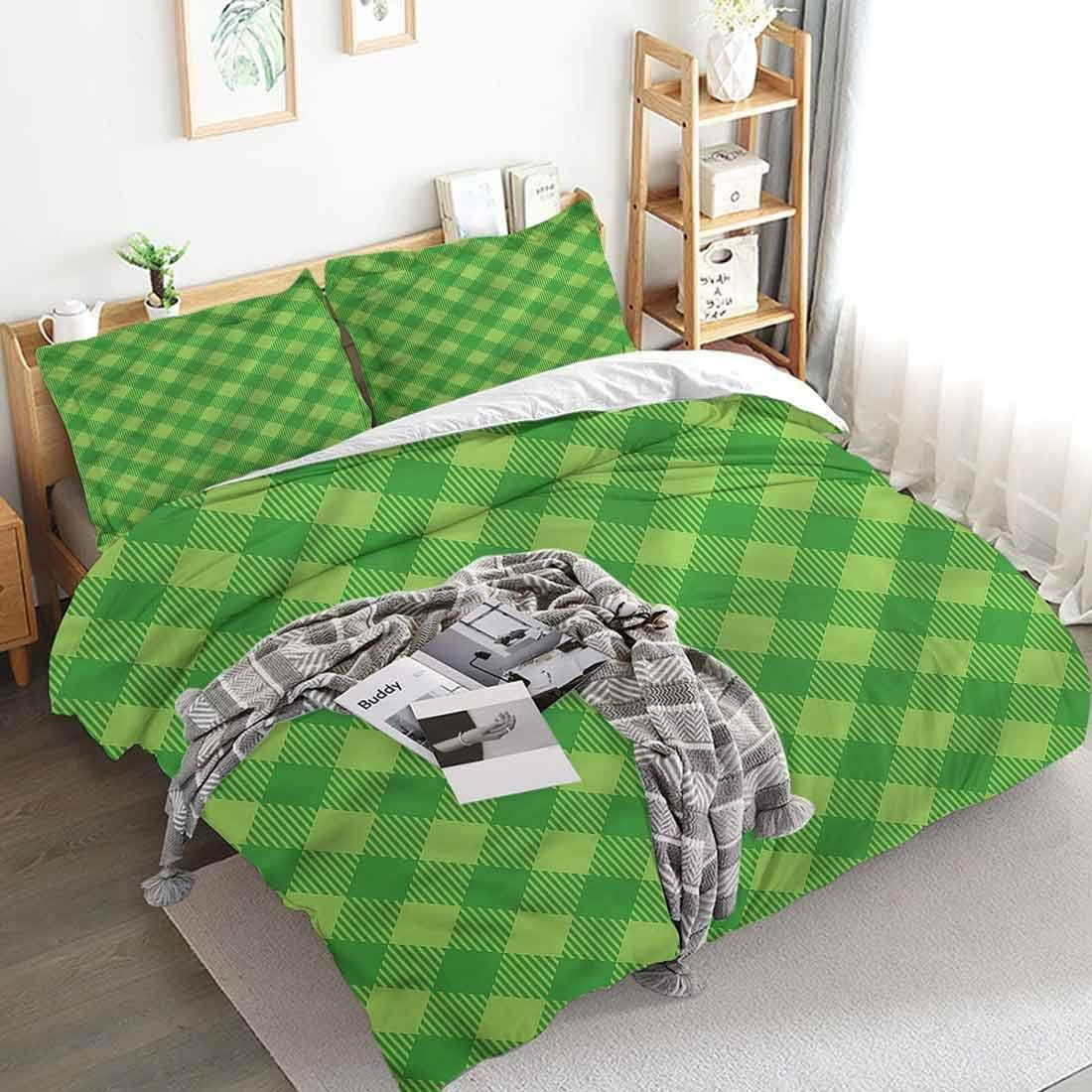 Irish Duvet Cover 3 Piece Set, Retro Green Checkered, Ultra Soft