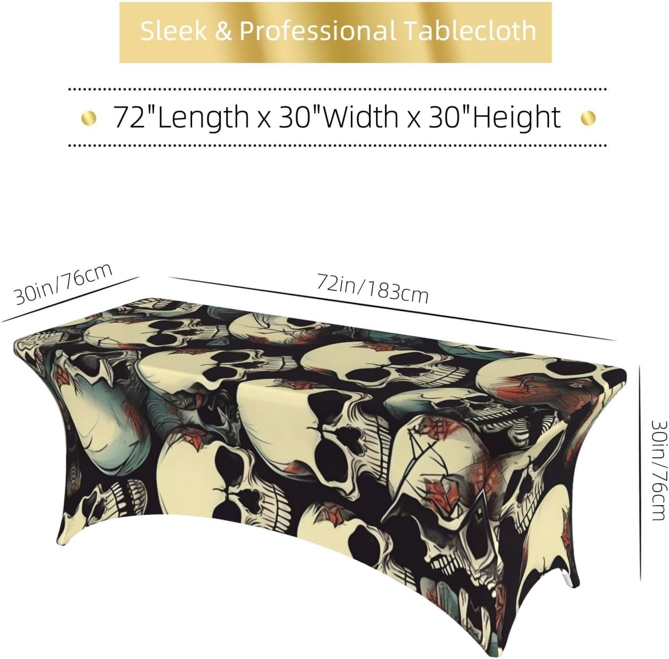 Skull Skeleton Print Table Cover Rectangular Tablecloth for 6-Foot Tables for Wedding Banquets Outdoor