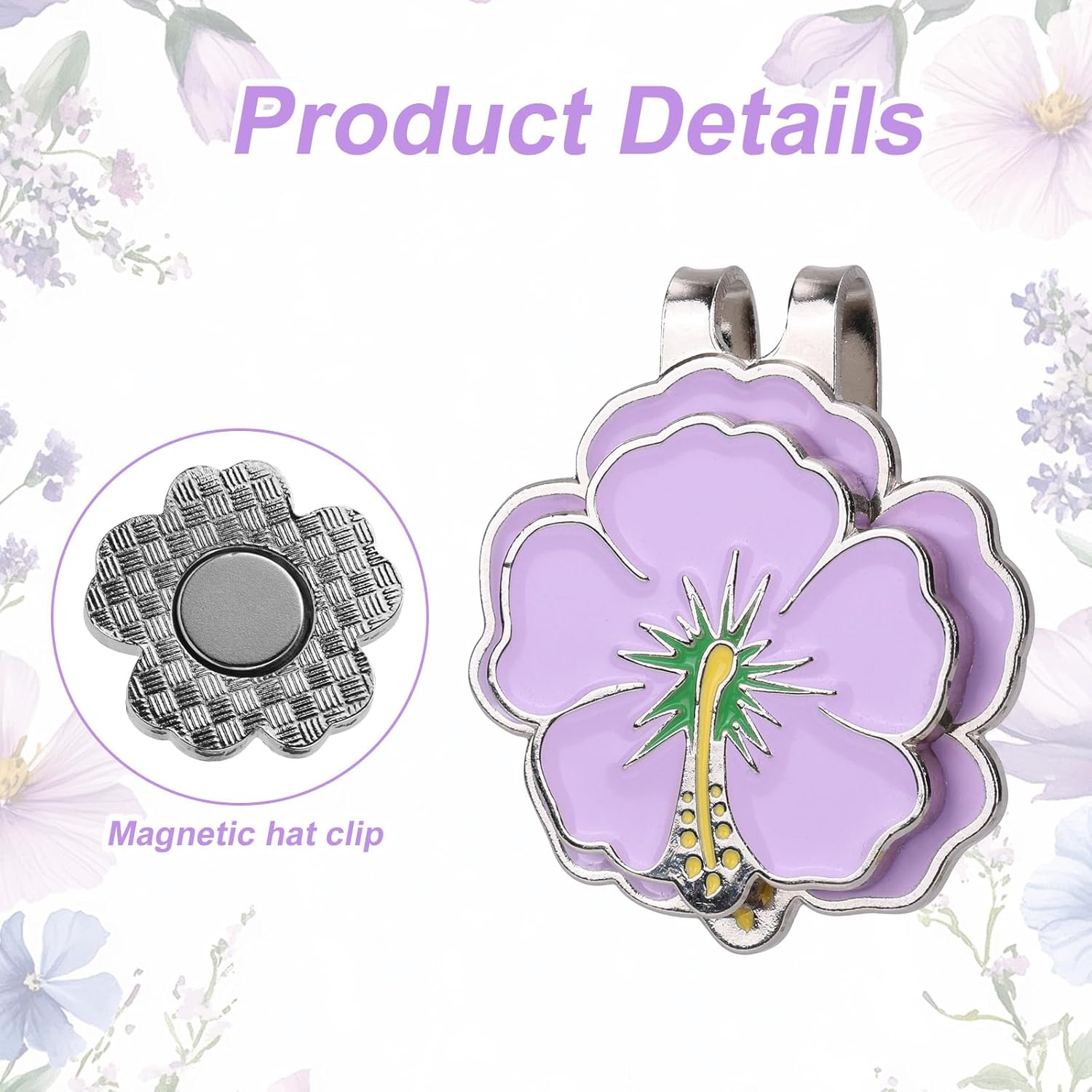 5pcs Magnetic Golf Ball Markers for Women, Stainless Steel Flower Golf Ball Marker Hat Clip for Women Hat Bag Decoration - Image 4