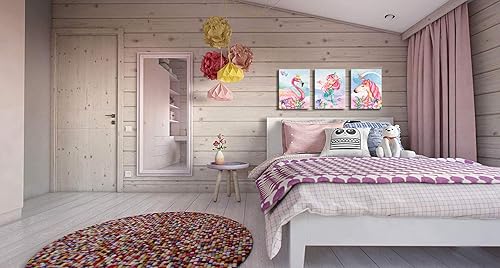 Miniatura 5 de Imágenes de decoración de pared de unicornio rosa para habitación de niñas, dormitorio, baño, arte de pared lindo de sirena, flamenco, acuarela,