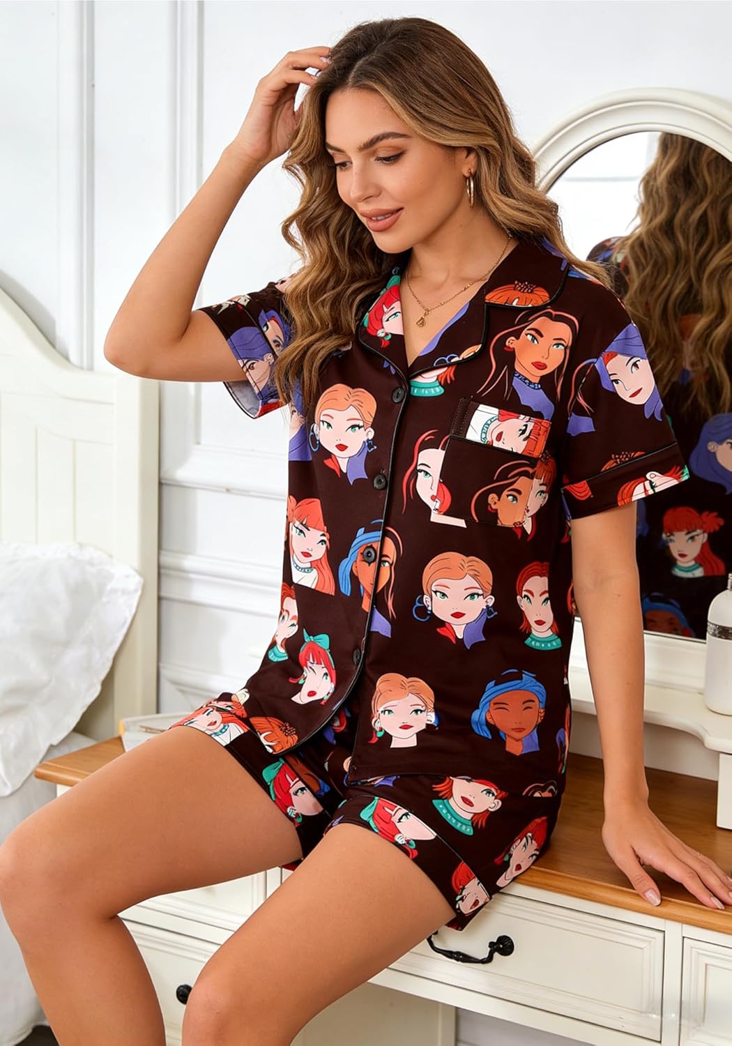 Pajamas for Women Set 2 Piece Cotton Pj Sets for Woman Cute Short Sleeve Button Down Loungewear Soft & Comfortable（S-XL） - Image 4