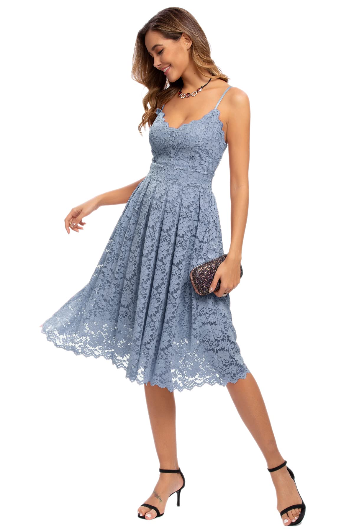 Atnlewhi Abito da donna vintage senza maniche con scollo a V, linea ad A, lunghezza al ginocchio, abito da damigella d'onore elegante