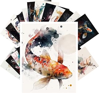 PIXILUV Vintage Postcards (24 pcs 4"x6" each) Fish Japan Watercolor Vintage Postcards Book Illustrations Reprint