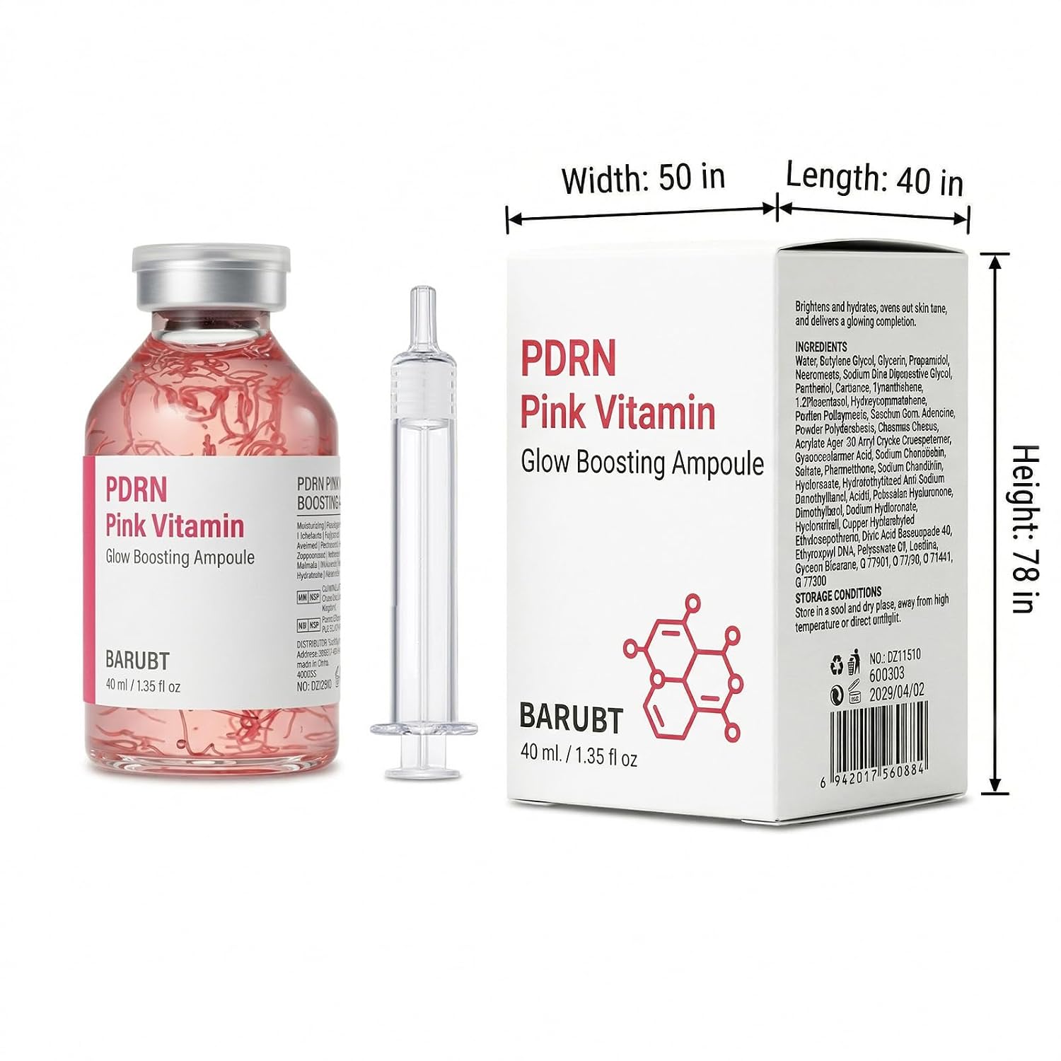 Glow Boosting PDRN Pink Vitamin Ampoule 1.35 fl oz, Copper Peptides & Vitamin B12 Serum for Face with Collagen & Multi Peptides & 10 Hyaluronic Acids, Skincare Serum for Smoother, Glowing Skin