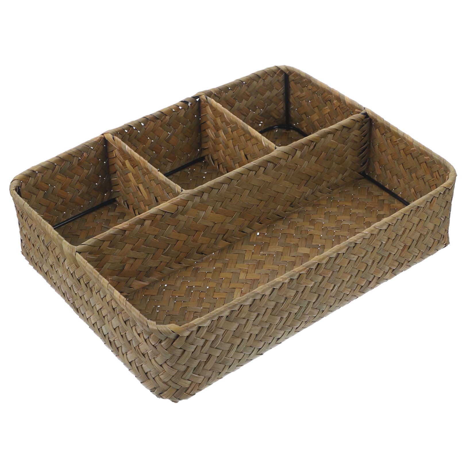 Ciieeo Rustic Woven Storage Basket Seagrass Tea Bag Sugar Packet Holder Compact Multi-compartment Organizer