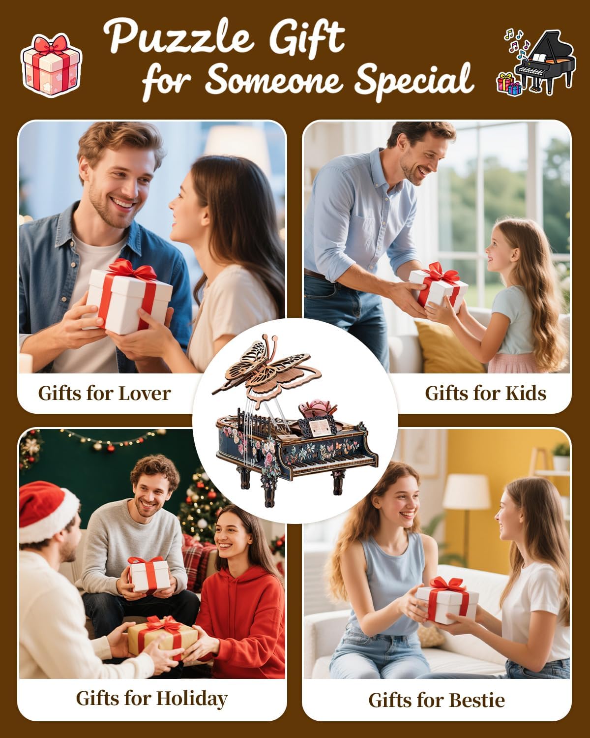 3D Puzzles for Adults, 3D Piano Puzzle Model Kit, Wooden Piano Puzzles for Adults Home Desk Decor DIY Crafts Wooden Music Box Puzzle Gifts for Men Women Hobbies for Holiday Birthday