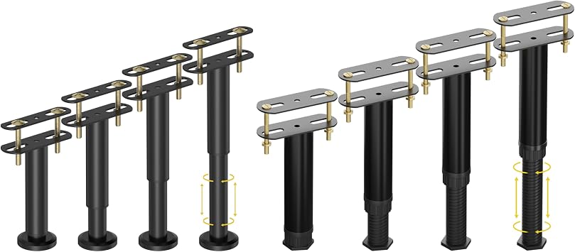 Wlrrcwdttc 4 Pcs Adjustable Height Bed Support Legs 5.9-10.5 inch + 4 Pcs Adjustable Bed Support Legs 7.08-12.6 inch with Locking Ring, Bed Frame Center Support Legs for Bed Frame/Bed Center Slat