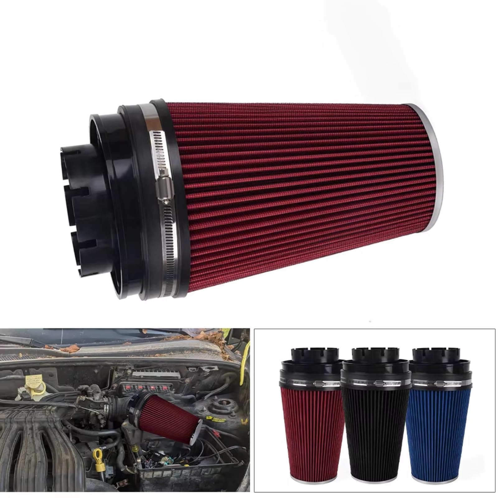 4 Pulgadas 102 Mm Para Alto Flujo Filtro Aire Seco Universal Coche filtro de aire motor | Piezas de modificación del motor de coche del filtro de entrada de aire con cabeza de seta(Black)