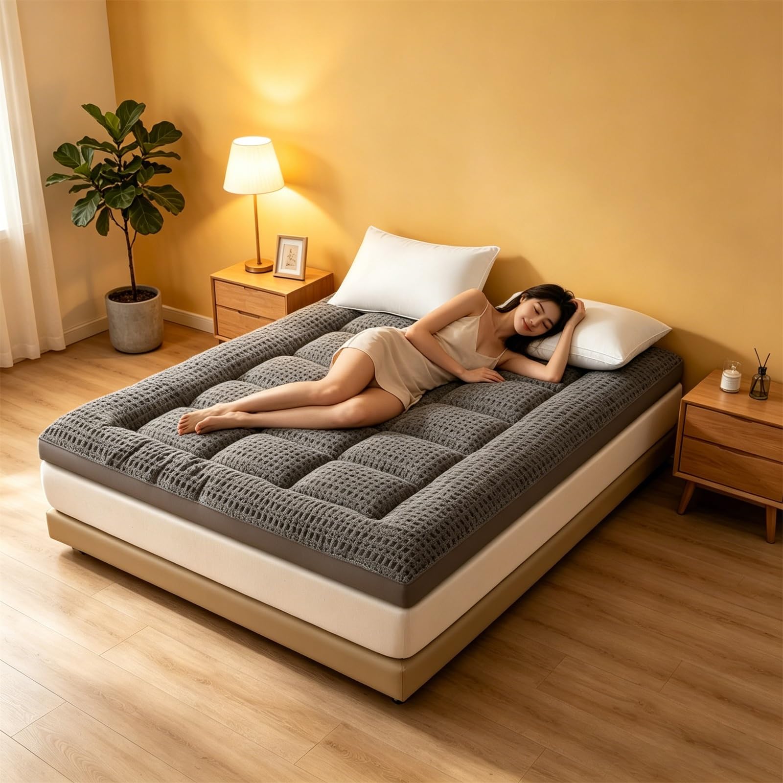 Generisch Japanische Futon-Matratze, Bodenmatratze, Dick, Faltbar, Aufrollbar Und Tragbare Isomatte, Geeignet for Camping, Gästezimmer, Reisen(Dark Grey,140x200cm)