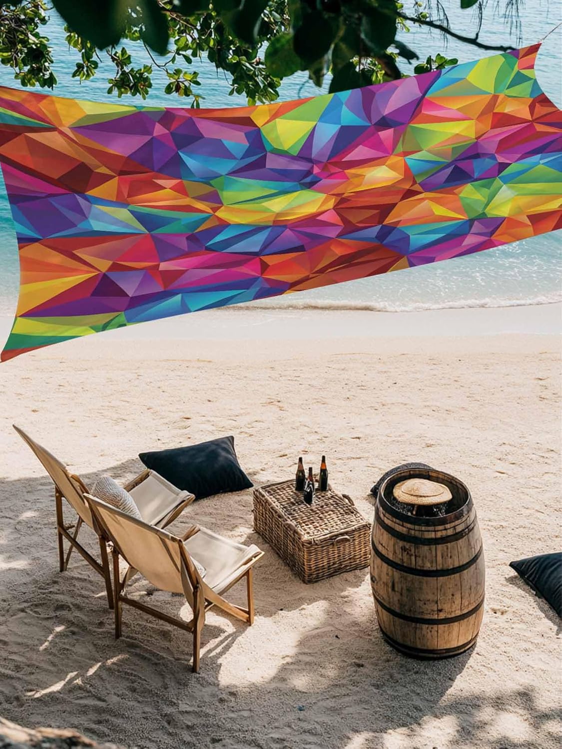 Outdoor Sun Shade Sail 6.5'x10', Colorful Geometric Patio Beach Shade Canopy Cloth Waterproof, Modern Rainbow Ombre Abstract Art TearResistant & UV Protection Sun Sail for Backyard Garden Deck