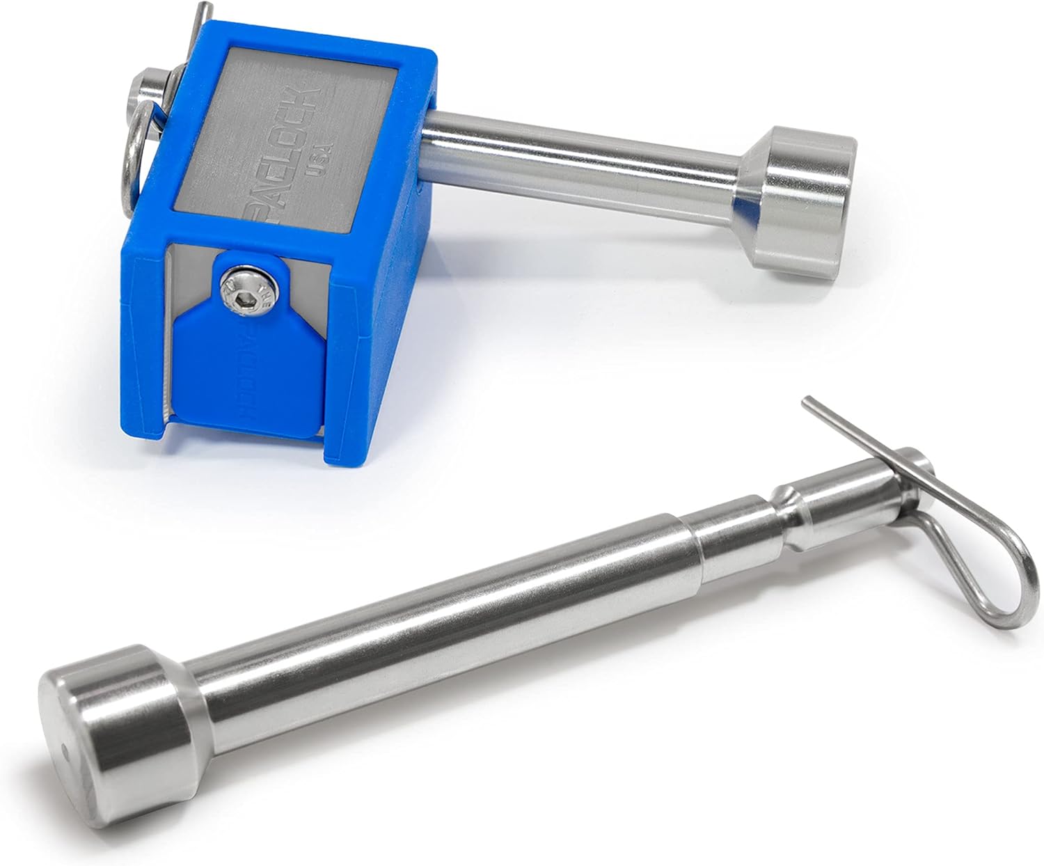 PACLOCK's KT-TL80A-125-250 Trailer Hitch Lock Combo, Silver Anod. Alum., High Performance 6-Pin Cylinder, 1 Lock Keyed to a Number U-Pick! w/ 2 Keys, with 1/2" Pin & 5/8" Pin