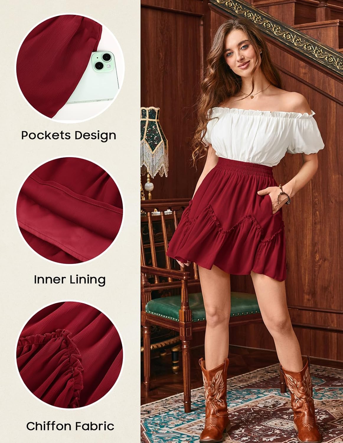 Scarlet Darkness Womens Mini Skirt Plus Size Skater Skirts Cute Pleated Short Renaissance Pirate Skirt with Pockets - Image 4
