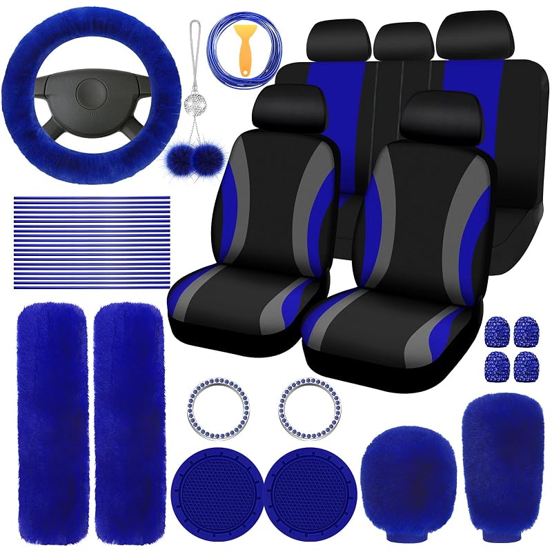 Kit de capas para bancos automotivos ROCEEI com acessórios internos felpudos azul