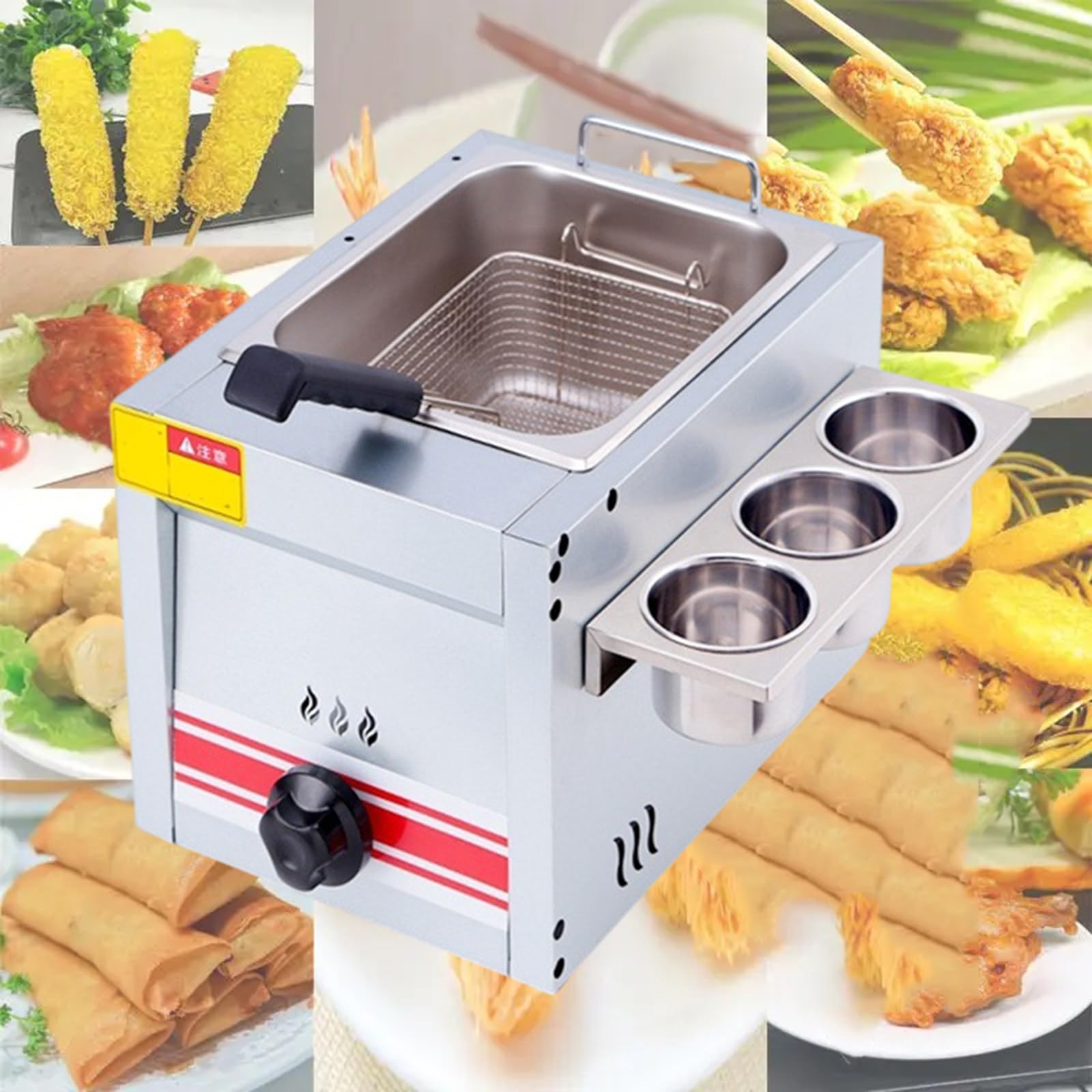 Frytkownica Kuchenna Sprzęt Do Gastronomii Z Pojedynczym Cylindrem, Regulowaną Siłą Ognia, Nieprzywierającym Zbiornikiem Oleju Ze Stali Nierdzewnej Zdejmowaną Pokrywą I Antypoślizgowymi