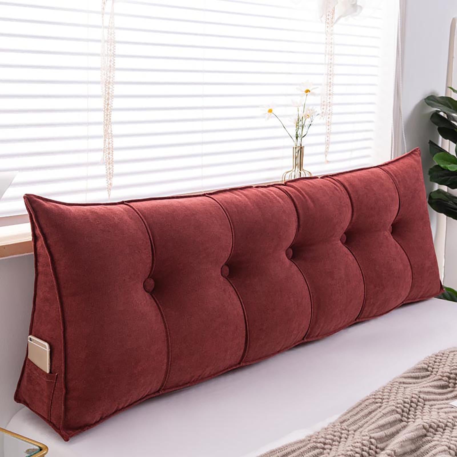 UYSELA Comfortable Lumbar Bed Pillow Reading Backrest Cushion Triangular Headboard Pillow Bed Wedge Pillow Large Reading Pillow with Breathable Removable Washable Cover,Red,Length 100cm/39.37in