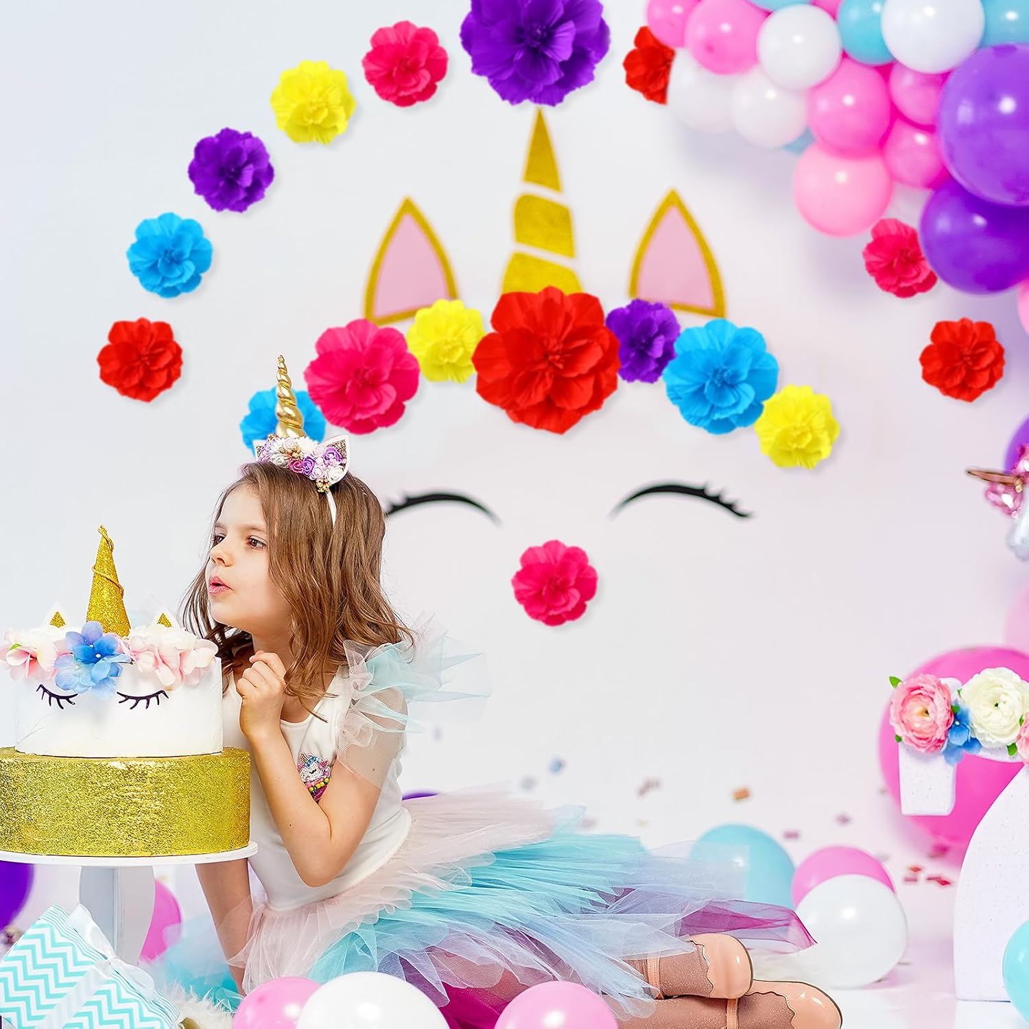 Hsei 19 Pcs Mexican Crepe Paper Flowers Decoration, Cinco De Mayo Party Mexican Fiesta Tissue Flower for Taco Tuesday Event Fiesta Party Supplies, 12 10 8 Inch(Vivid Color)