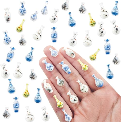 100 Pieces Tiny Vase for Dollhouse Miniatures Resin Things for Crafts Mini Vase for Fairy Garden Micro Landscaping Decoration