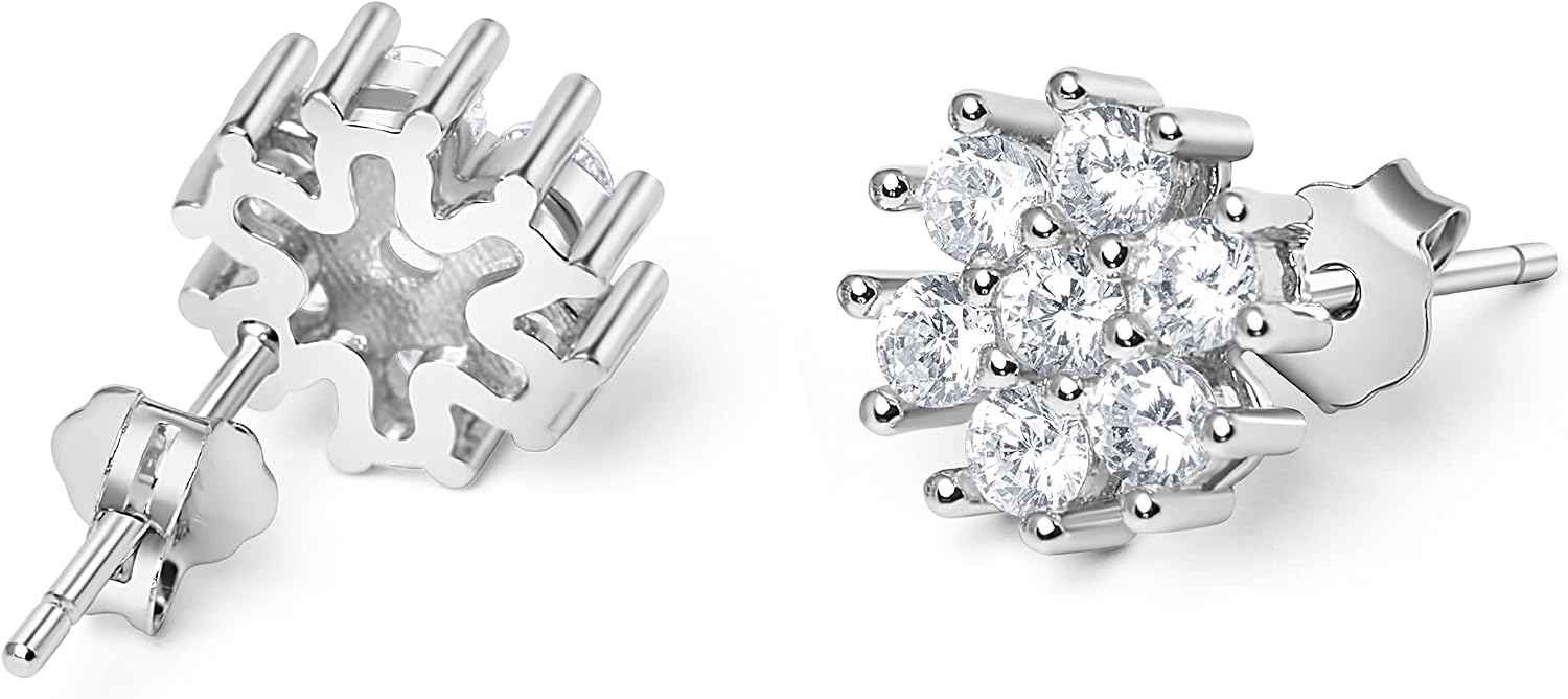Women’s 925 Sterling Silver Flower Positano Stud Earrings with Cubic Zirconia, a Great Gift or Present for Ladies - Image 3