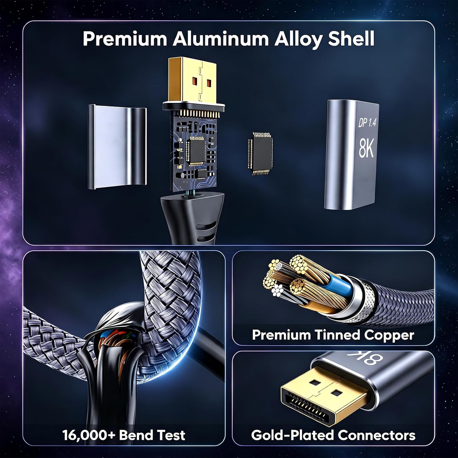 8K DisplayPort Cable 1.4 15ft/5m, 8K@60Hz 4K@144Hz Ultra HD HBR3 DP to DP