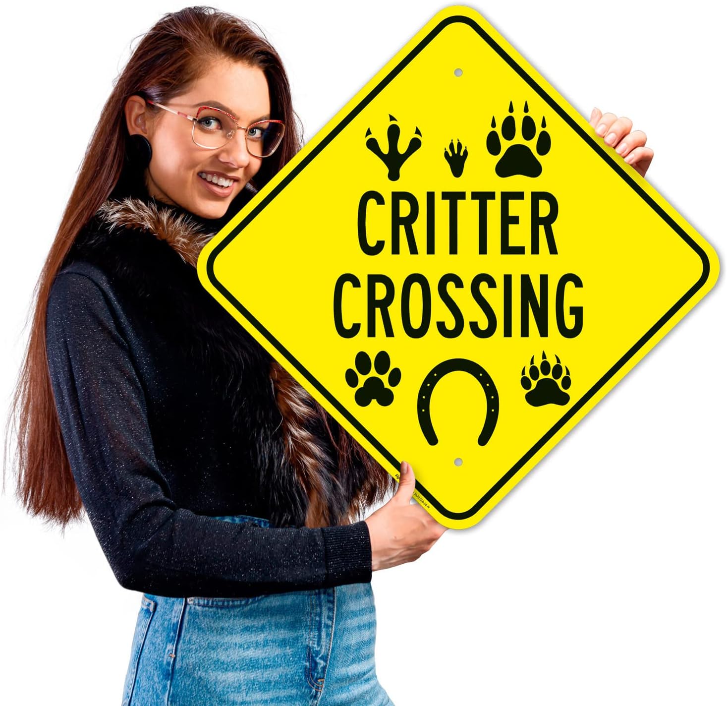 Critter Crossing with Paw Mark Graphic Sign, 18x18 Inches, Rust Free .063 Aluminum, Fade Resistant, Made in USA